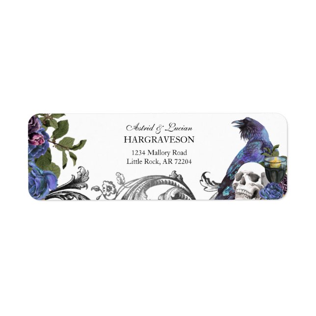 Etiqueta Dirección Gothic Raven & Skull Purple Return (Frente)