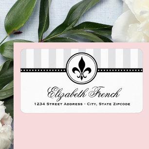 Etiqueta Dirección Gris Vintage Flor de Lis Francesa