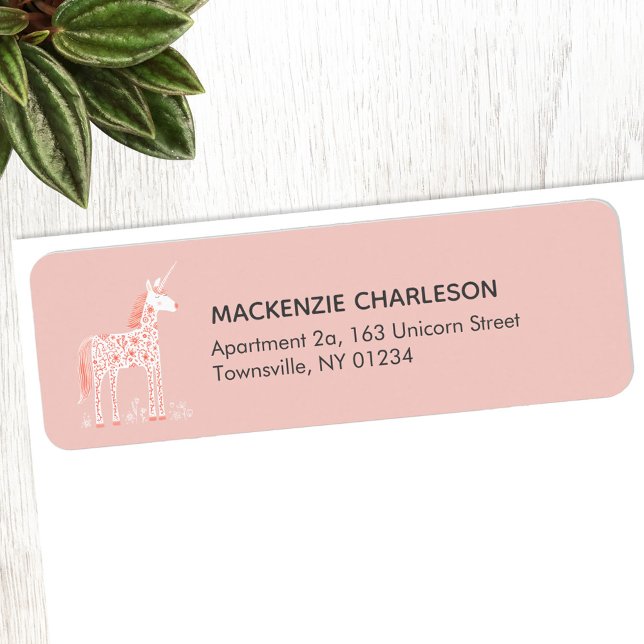 Etiqueta Dirección mágica de devolución personalizada rosa  (Magical Unicorn pretty pink personalized return address labels)