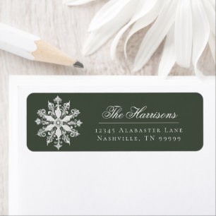 Etiqueta Dirección minimalista del Boda Snowflake Green