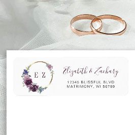Etiqueta Dirección Monograma Purple Floral Gold Hoop Return
