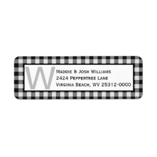 Etiqueta Dirección Monogramada de Buffalo Blanco y Negro