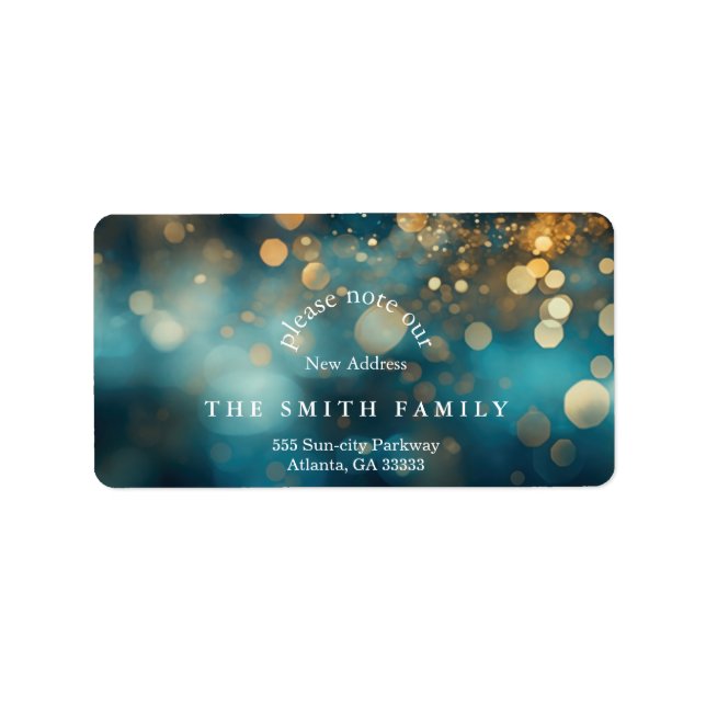 Etiqueta Dirección nueva de Navidad con brillo Bokeh  (Frente)