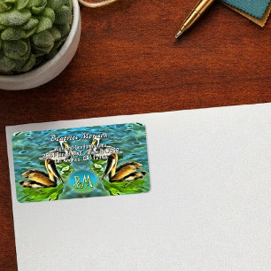Etiqueta Dirección Pelícano Costero Arte Río Azul Verde 032