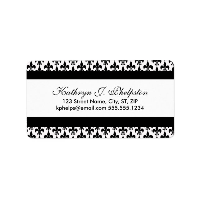 Etiqueta Dirección personalizada de Black Fleur-de-lis (Frente)