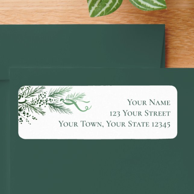 Etiqueta Dirección personalizada de devolución de vegetació (Add a touch of original art work  to your holiday Christmas card envelopes, stylish pine greenery.)