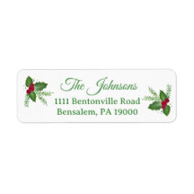 Dirección personalizada de Navidad Holly Red Green
