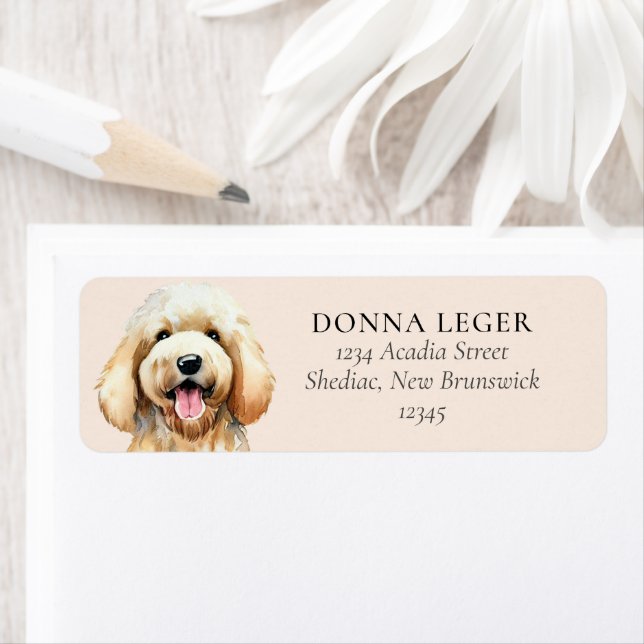 Etiqueta Dirección personalizada del perro Goldendoodle (In situ)