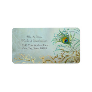 Etiqueta Dirección personalizada Elegante Peacock Feathers
