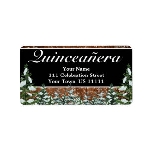 Etiqueta Dirección Quinceañera de Madera de Nieve Negra y P