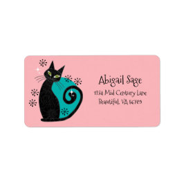 Etiqueta Dirección Retro de Gato Atómico Moderno de Mediado