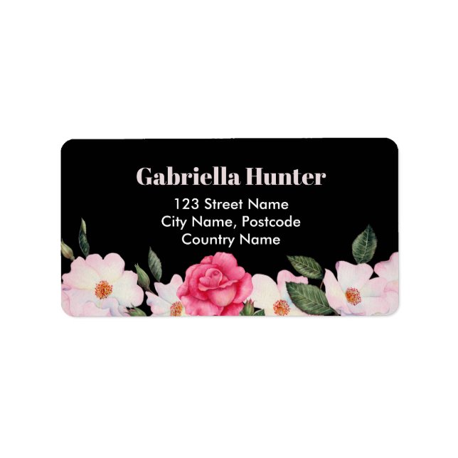 Etiqueta Dirección Rosa Blanca Rosas Ballerina Floral Negro (Frente)