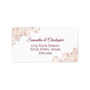 Etiqueta Dirección Rosa Gold Lace & Burgundy Elegant Weddin