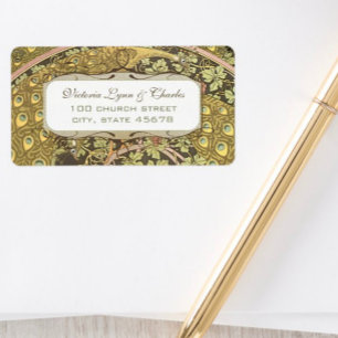 Etiqueta Dirección RSVP de Arch Art Nouveau Vineyard Peacoc