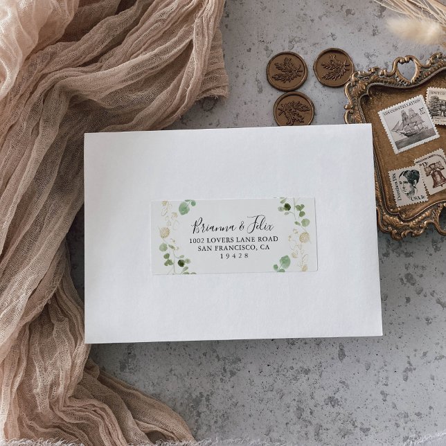 Etiqueta Dirección RSVP de la boda del follaje del eucalipt (Subido por el creador)