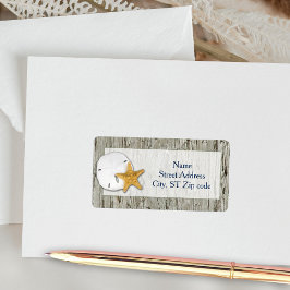 Etiqueta Dirección Rustic Beach Driftwood Sand Dollar Boda