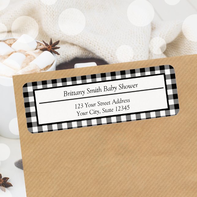 Etiqueta Dirección Rustic Black and White Buffalo Plaid (Rustic Black and White Buffalo Plaid Address Label)