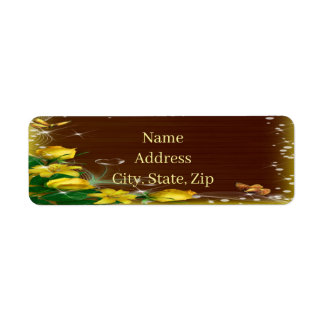 Etiqueta Dirección Rustic Dark Wood amarilla Floral Butterf