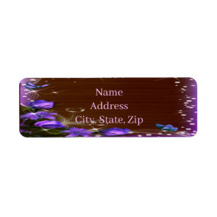 Etiqueta Dirección Rustic Dark Wood Purple Floral Butterfly