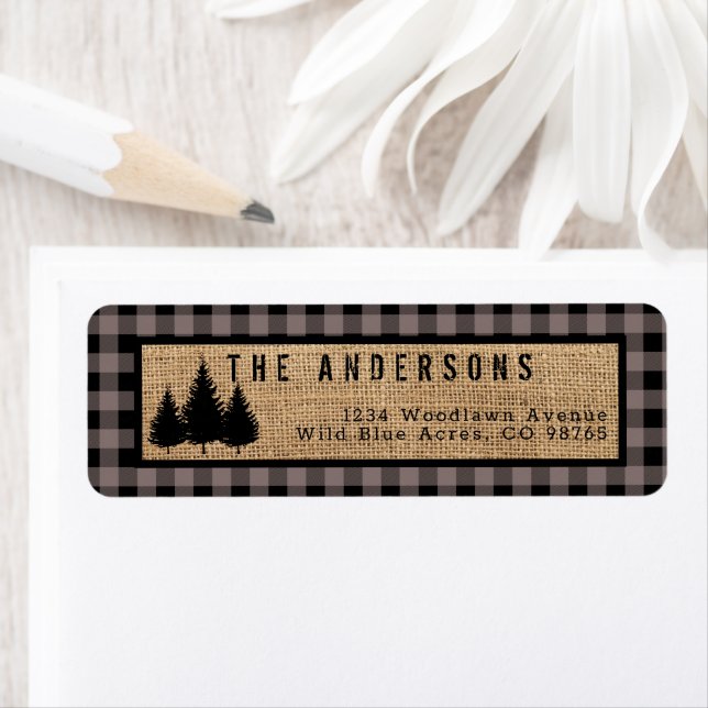 Etiqueta Dirección Rustic Farmhouse Plaid Woods (In situ)