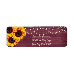 Etiqueta Dirección Rustic Sunflower Burgundy Wood Return