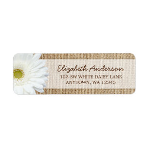Etiqueta Dirección Rústica de Burlap de White Gerbera Daisy