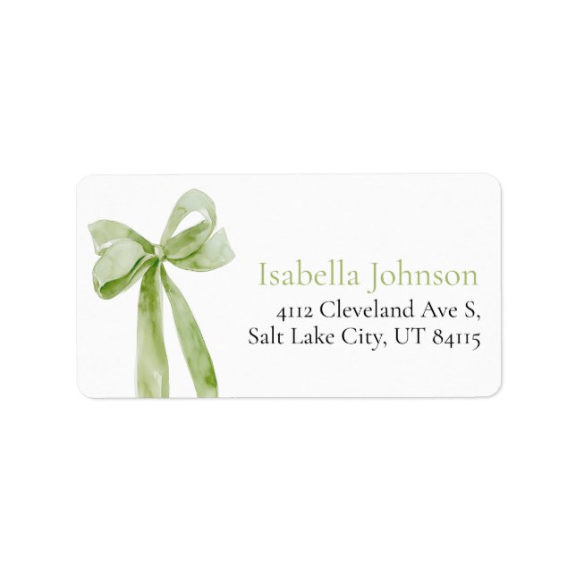 Etiqueta Dirección Sage Green Bow Ella se casa (Frente)
