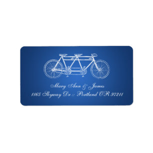 Etiqueta Dirección simple Boda Tandem Bike Blue