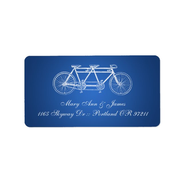 Etiqueta Dirección simple Boda Tandem Bike Blue (Frente)