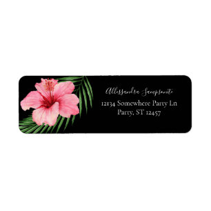 Etiqueta Dirección Tropical Hawaiana Floral Black Return