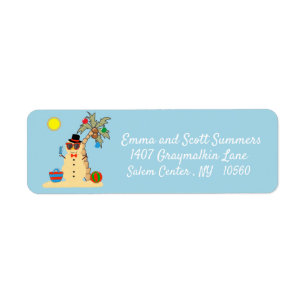 Etiqueta Dirección Tropical Snowman de playa de navidades