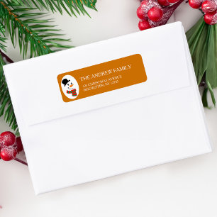 Etiqueta Discurso de Navidades naranja-Brown Snowman