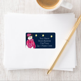 Etiqueta Diseñador de Snowman de Pink Whimsical