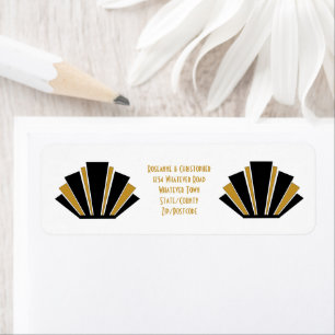 Etiqueta Diseño Art Deco Invitación a Boda Negra Y Oro