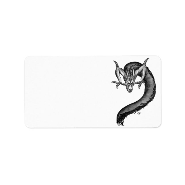 Etiqueta Diseño blanco y negro de Dragon (Frente)