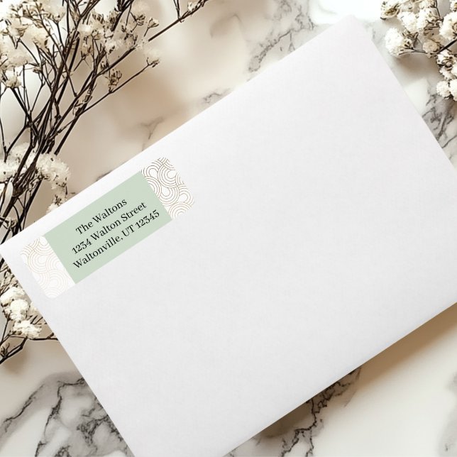 Etiqueta Diseño circular de oro/beige (Green and Gold Return Address Label)