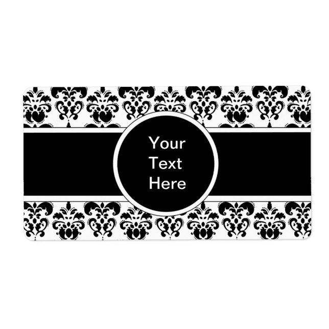 Etiqueta Diseño damasco negro (Frente)