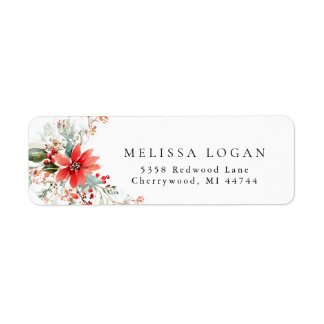 Etiqueta Diseño de boda floral de Navidad con poinsettia