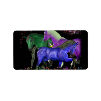 Etiqueta Diseño de caballos de colores fantásticos, espalda