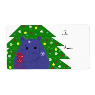 Etiqueta Diseño Feliz Hipopótamo Navidad