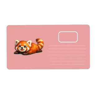 Etiqueta Diseño Kawaii de Animal Panda Rojo Lindo Relajándo