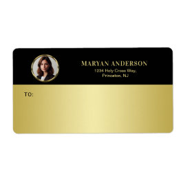 Etiqueta Diseño negro y dorado, logotipo o foto en círculo 