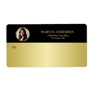 Etiqueta Diseño negro y dorado, logotipo o foto en círculo 