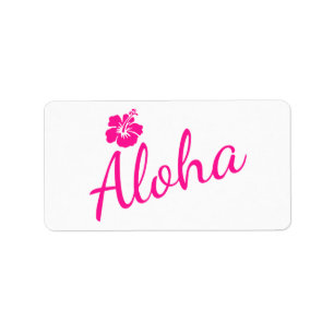 Etiqueta Diseño original de texto rosa ALOHA y flor