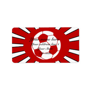 Etiqueta Diseño rojo y blanco personalizado del fútbol