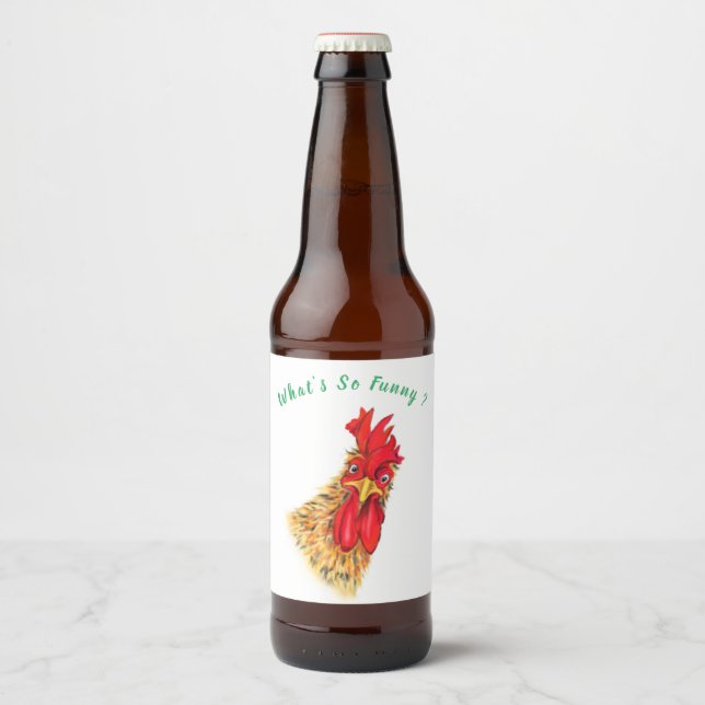 Etiqueta divertida de botella de cerveza con gallo (Anverso)