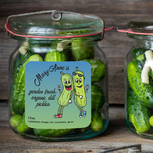 Etiqueta Divertida de Pepinillos Amigos de Dibujos