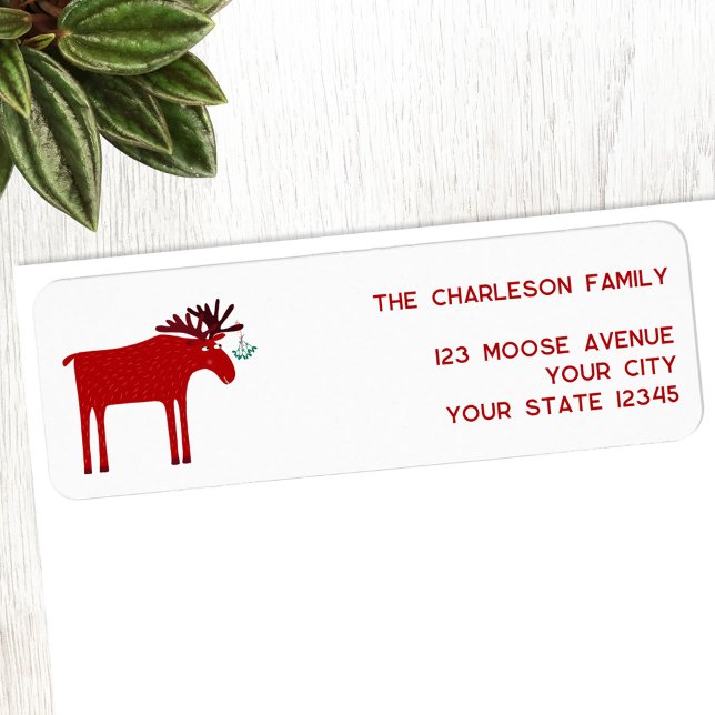 Etiqueta Divertida dirección de devolución de vacaciones de (Fun moose or elk holiday return address label)