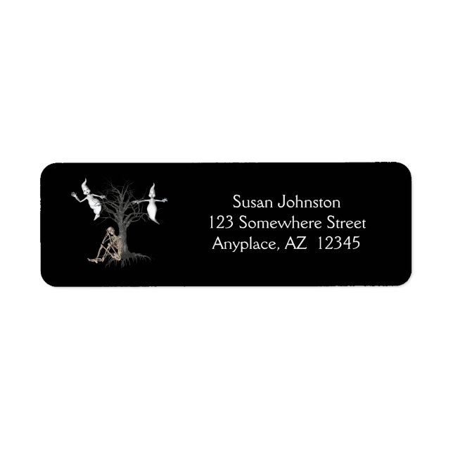 Etiqueta Divertida dirección de Skeleton Ghosts Halloween (Frente)