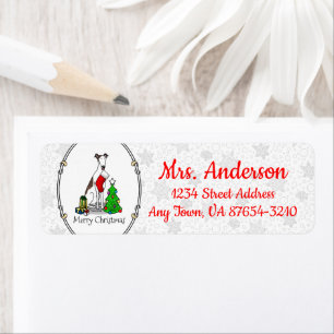 Etiqueta Divertido árbol de navidad 2 perro gallo (romano l